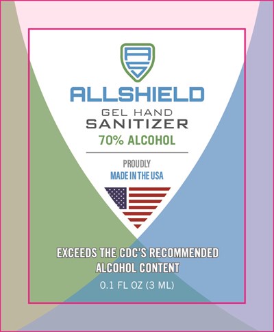 225041 AllShield Gel Hand  Sanitizer   Single Use Packet Front Panel   TenSan